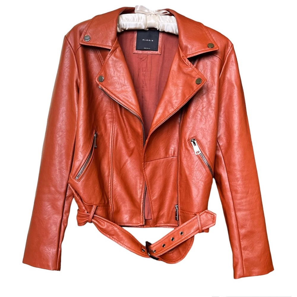Elodie Women's burnt orange leather biker / blazer jacket